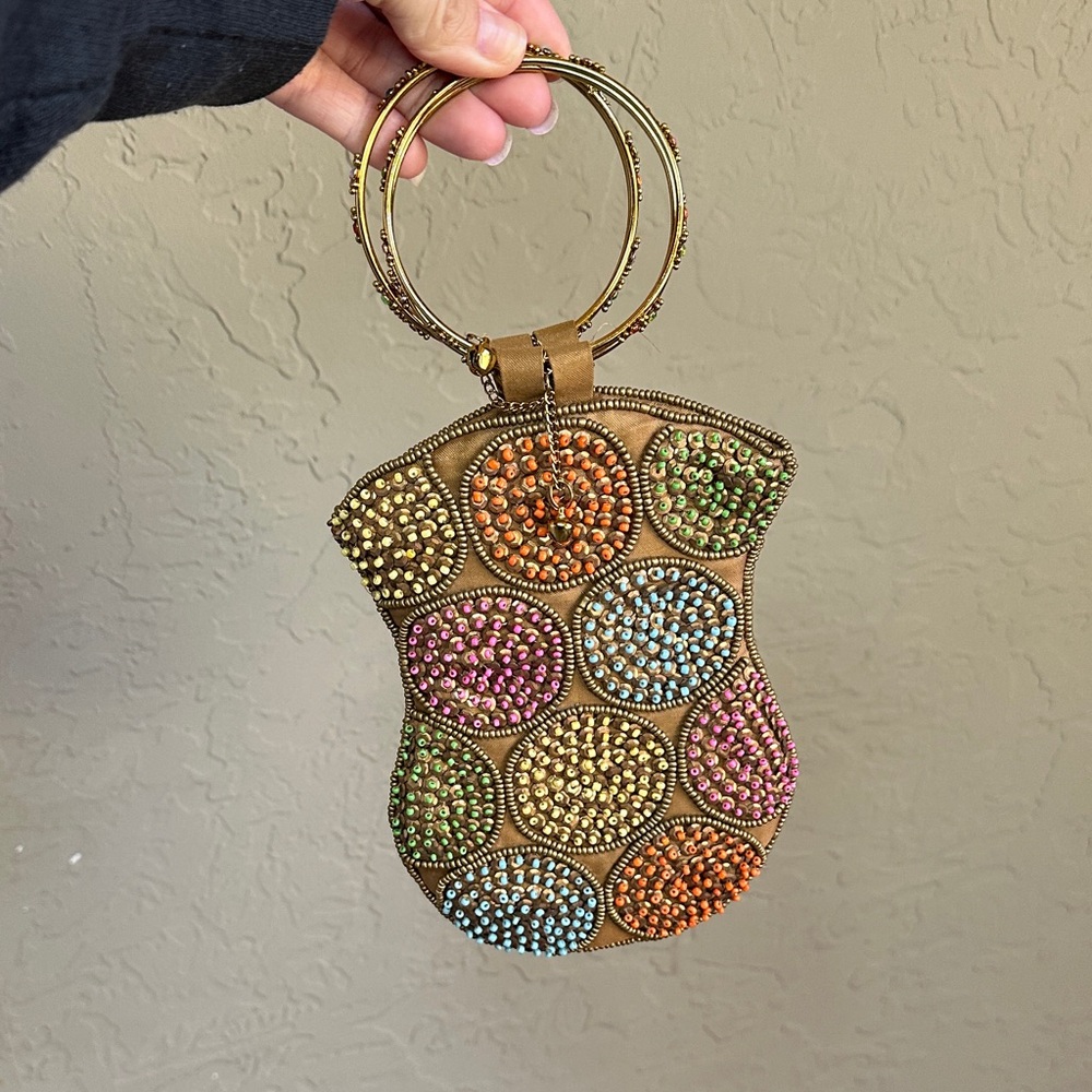 David Jeffrey beaded wrist pouch gems‎ on wristlet bells light weight